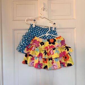 Lot of 2 Hanna Andersson Blue Polka Dot and Floral Skorts